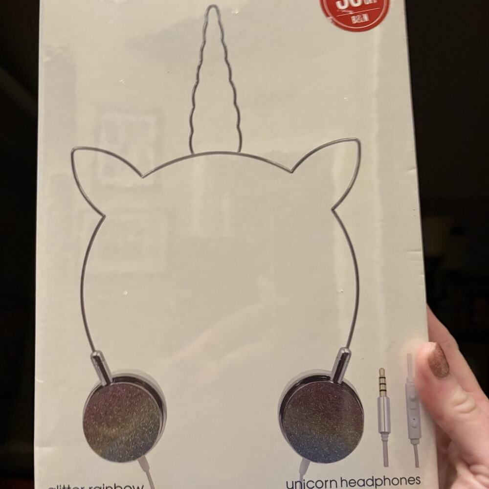 American Jewel Unicorn Headphones Glitter Rainbow Girl's New Sealed